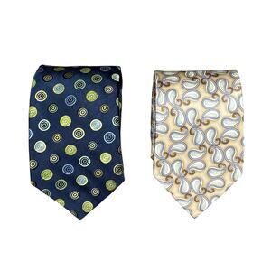 Ted Baker 100% Silk Ties Set of 2 Bundle Lot Polka Dot Paisley Navy Blue Cream